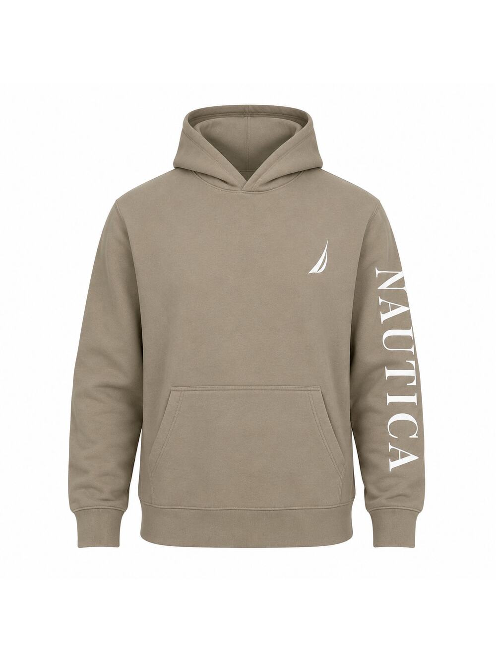 Nautica Boys Hoodie Pullover Tan Logo Sleeve Sweatshirt Size L 14-16